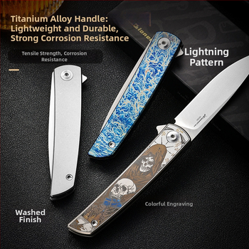 PioneerEDC skladací nôž – M390 oceľ, bez zámku, rýchle otvorenie, ľahký na kempovanie vonku