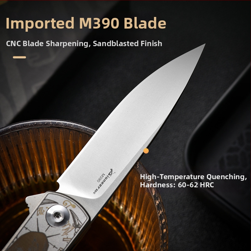 PioneerEDC skladací nôž – M390 oceľ, bez zámku, rýchle otvorenie, ľahký na kempovanie vonku