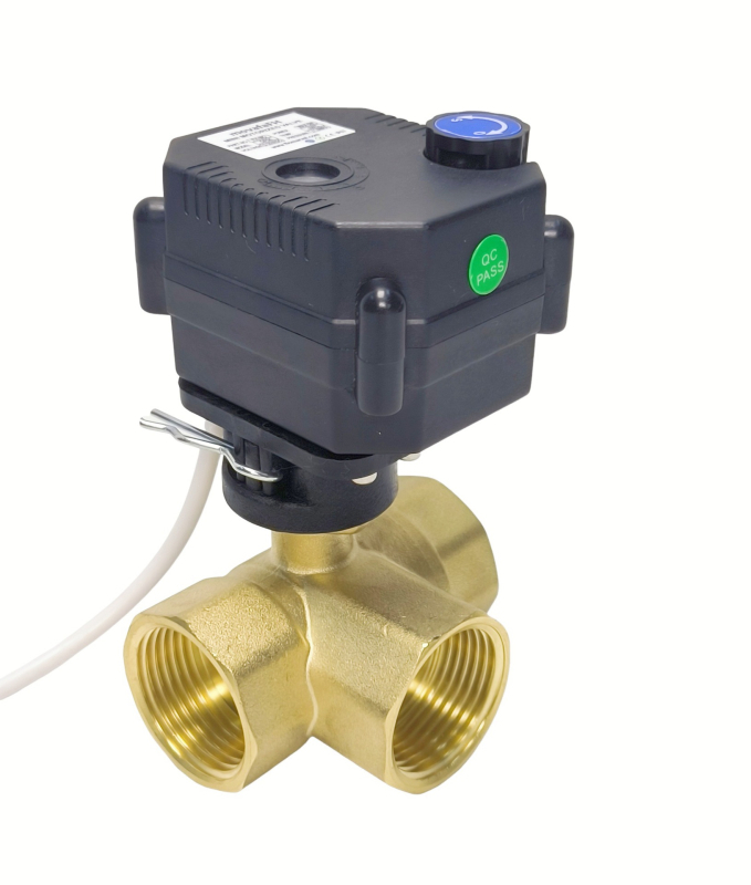 Vodoravni troputni bakreni električni kuglasti ventil, 24V, IP67, 3-sekundno brzo otvaranje