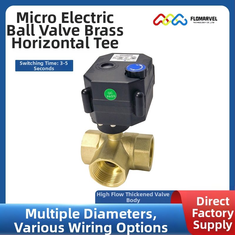 Vodorovný trojcestný mosadzový elektrický guľový ventil, 24V, IP67, 3-sekundové rýchle otvorenie