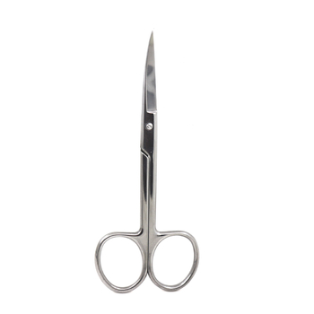 Nehrđajuće čelične škare za dvostruke kapke s zakrivljenom reznom rubom — kozmetički alat, tip: trim, materijal: nehrđajući čelik, rok trajanja: 1 godina