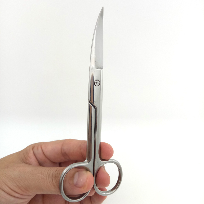 Nehrđajuće čelične škare za dvostruke kapke s zakrivljenom reznom rubom — kozmetički alat, tip: trim, materijal: nehrđajući čelik, rok trajanja: 1 godina