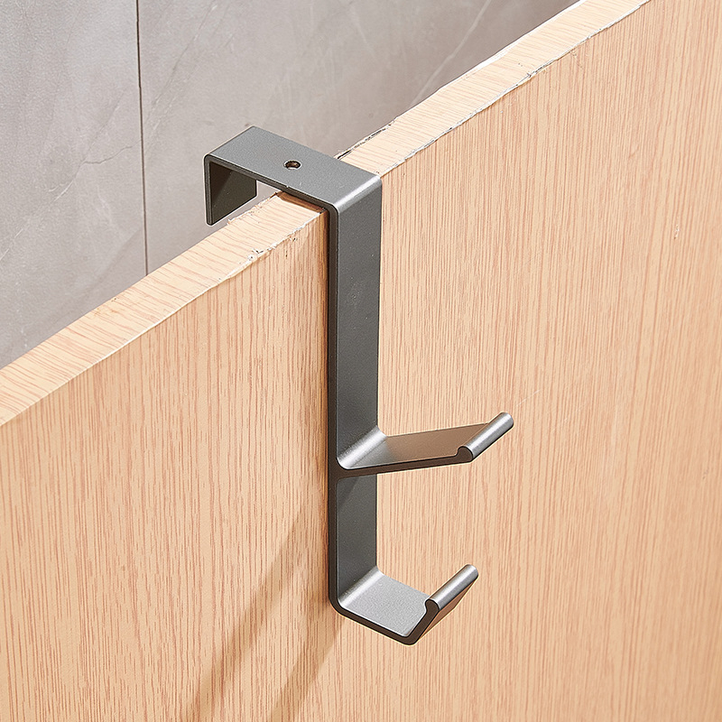 Držač za vrata sa stražnje strane — aluminijska legura, dvostruka kuka, moderni minimalistički dizajn, bez bušenja, nosivost 5–10 kg