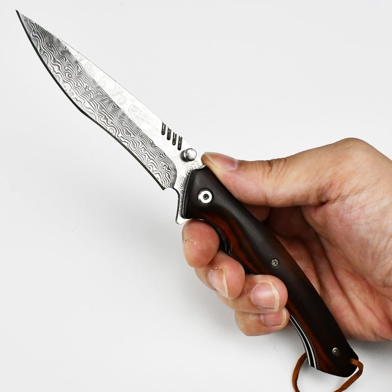 Sklopivi nož za samoodbranu od damaskog čelika, mehanizam brzog otvaranja, kamping taktika, prenosiv za vanjsku upotrebu