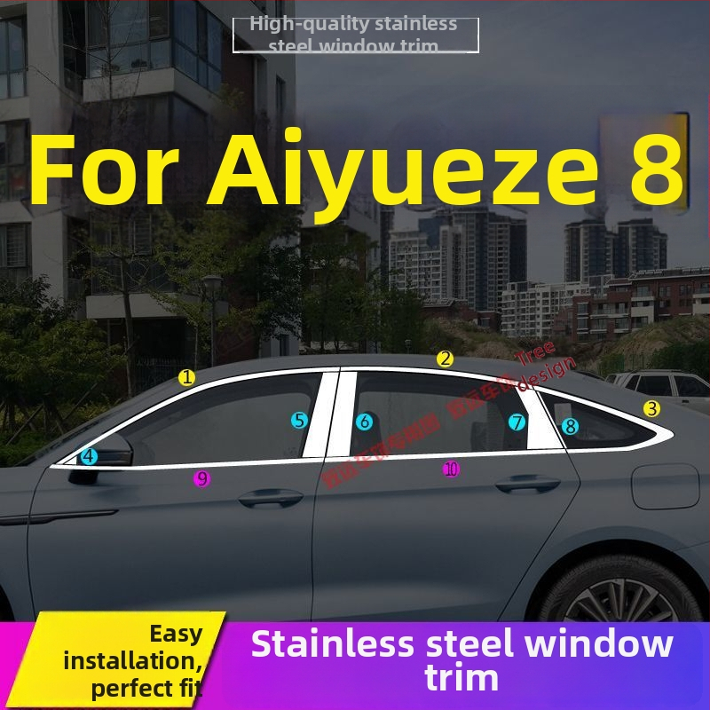 Dekoračná lišta pre okná a dvere pre Chery Arrizo 8 a Fengyun A8 – Nerezová oceľ, dekoratívny diel auta
