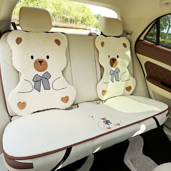 Set de trei perne pentru scaunul auto, iarnă, potrivire universală pentru scaunul șoferului, suprafață pluș moale, antiaderent, design urs desen animat