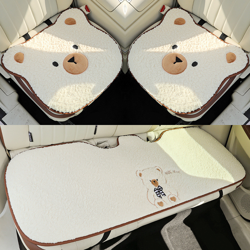 Set de trei perne pentru scaunul auto, iarnă, potrivire universală pentru scaunul șoferului, suprafață pluș moale, antiaderent, design urs desen animat