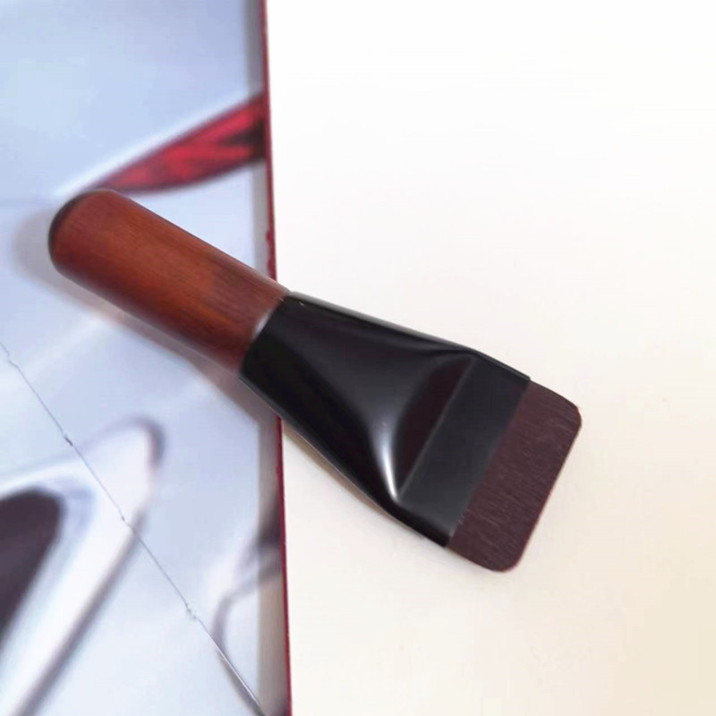 Četkica za tekući puder s ravnom glavom, mini prijenosna, umjetna vlakna, drvena drška, kratka drška, 1 kom