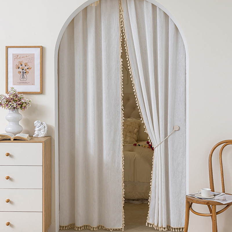 Δαντελένια πολυεστερική κουρτίνα πόρτας σε γαλλικό ρετρό στυλ για πόρτα με αψίδα, τύπος κουρτίνας: οθόνη πόρτας, σαλόνι, μοτίβο φυτά και λουλούδια, τοποθέτηση με γάντζο