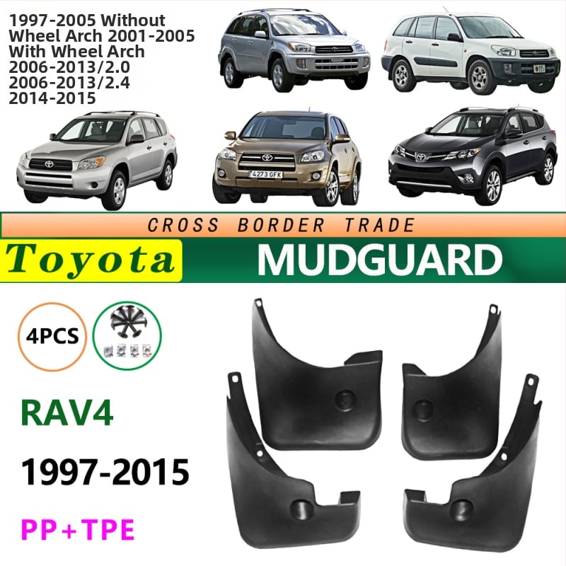 Blatobrani za Toyota RAV4 1997-2015 — prilagođeni set od 4 komada (prednji, stražnji, lijevi, desni), od plastike PP+TPR, montaža bez bušenja
