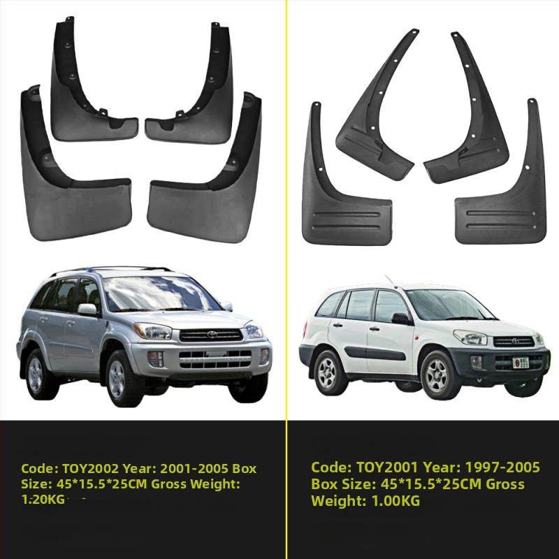 Blatobrani za Toyota RAV4 1997-2015 — prilagođeni set od 4 komada (prednji, stražnji, lijevi, desni), od plastike PP+TPR, montaža bez bušenja