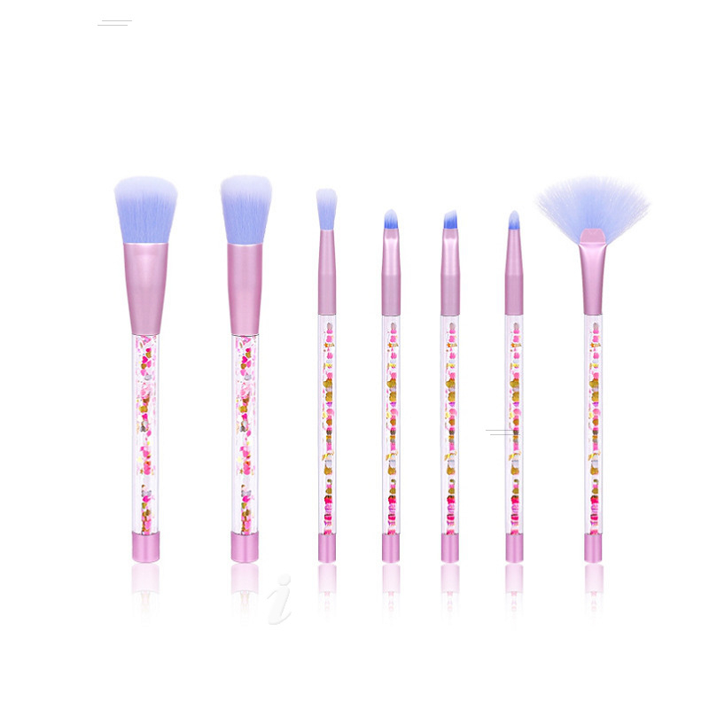 Σετ 7 πινέλων μακιγιάζ με λαβές από παγιέτες και άδεια σωληνάκια
