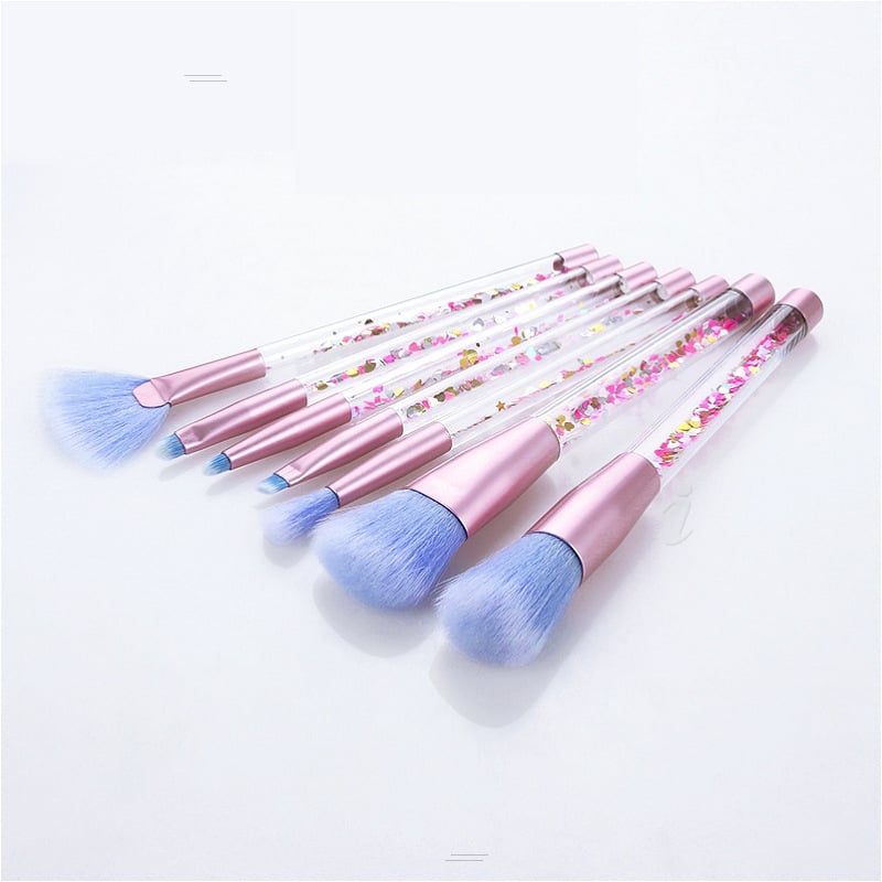 Σετ 7 πινέλων μακιγιάζ με λαβές από παγιέτες και άδεια σωληνάκια