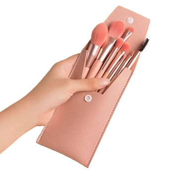 8-брой четки за грим за начинаещи с преносим кожен несесер за съхранение на пълен набор козметични инструменти — марка Friendly, произход Yiwu