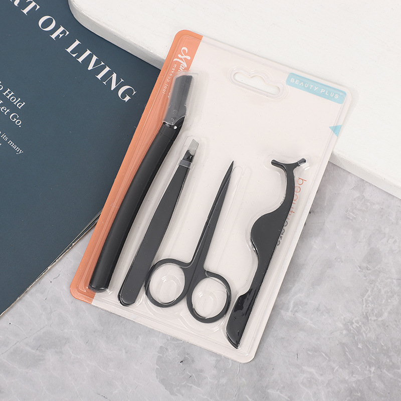 Beauty Plus Набор за оформяне на вежди — Тример за вежди, наклонен клип за вежди, ножици за вежди, помощно устройство, ABS + неръждаема стомана