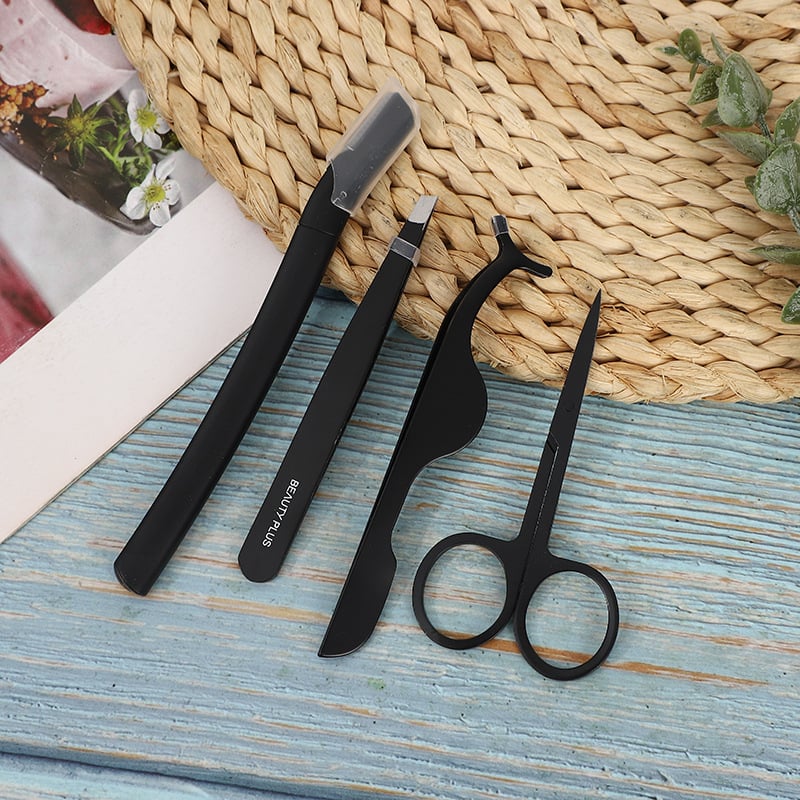 Beauty Plus Набор за оформяне на вежди — Тример за вежди, наклонен клип за вежди, ножици за вежди, помощно устройство, ABS + неръждаема стомана