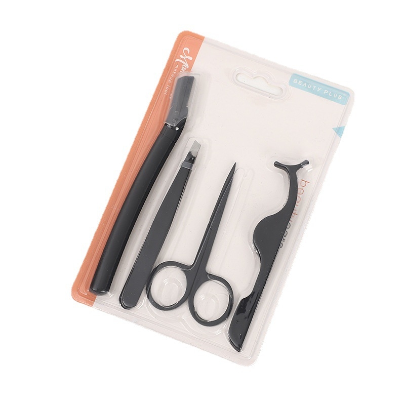 Beauty Plus Набор за оформяне на вежди — Тример за вежди, наклонен клип за вежди, ножици за вежди, помощно устройство, ABS + неръждаема стомана