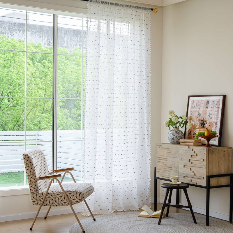 Κρεμαστές δαντελένιες κουρτίνες με διάφανη γάζα για σαλόνι, υπνοδωμάτιο και μπαλκόνι; υλικό: πολυεστέρας-βαμβάκι; στυλ: λίγο φρέσκο; μοτίβο: ριγές και χιονανιφάδες