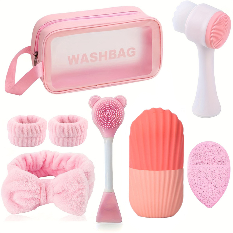 Комплект тоалетни принадлежности и грижа за лице, включва ледена формичка за лице, четка за измиване на лице, яйце за красота и аксесоари за коса