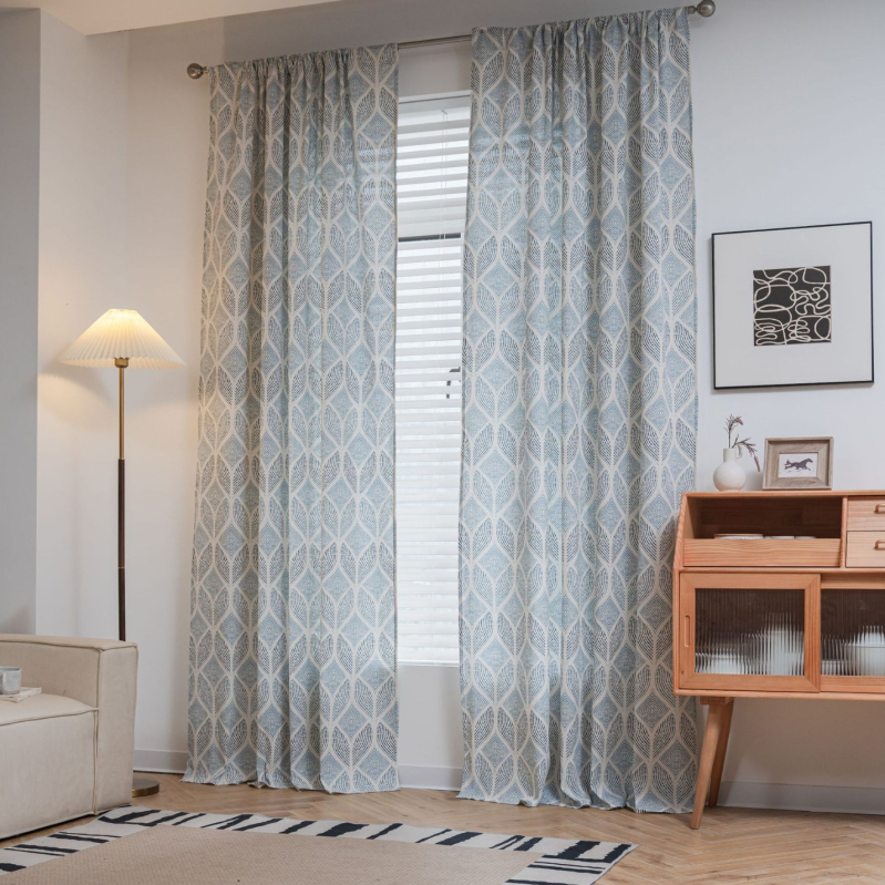 Κουρτίνα από βαμβάκι και λινό με εκτύπωση, μετάδοση φωτός, για σαλόνι και εστιατόριο, μοντέρνος μινιμαλισμός.