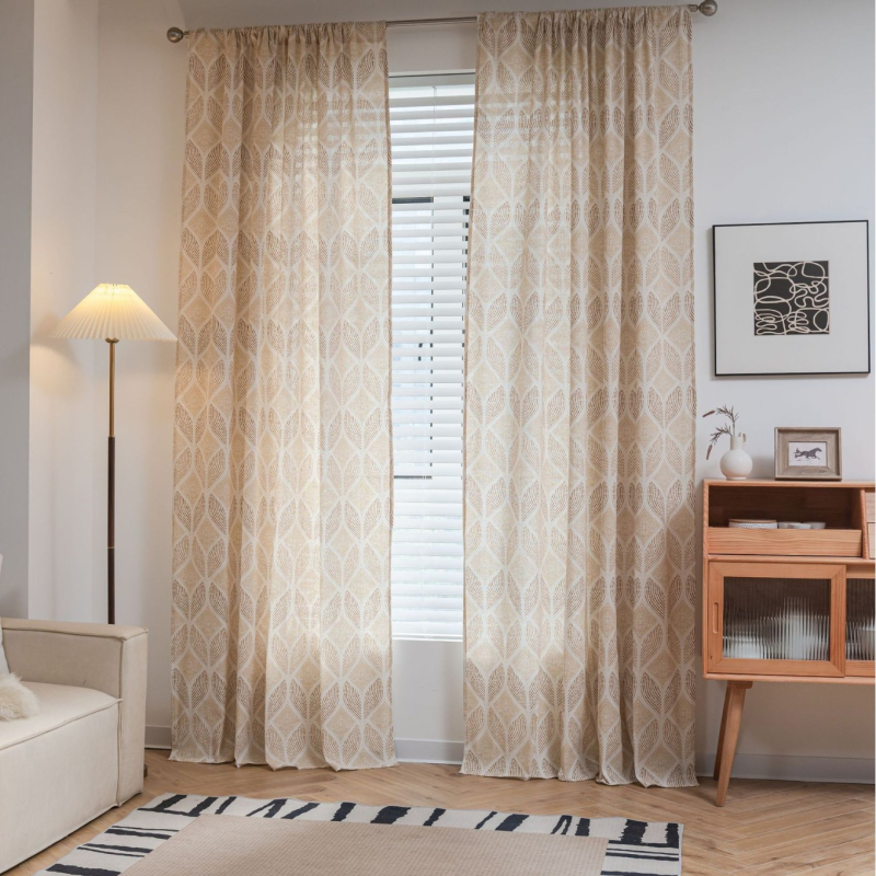 Κουρτίνα από βαμβάκι και λινό με εκτύπωση, μετάδοση φωτός, για σαλόνι και εστιατόριο, μοντέρνος μινιμαλισμός.