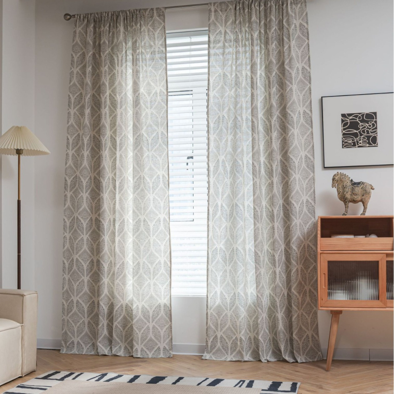 Κουρτίνα από βαμβάκι και λινό με εκτύπωση, μετάδοση φωτός, για σαλόνι και εστιατόριο, μοντέρνος μινιμαλισμός.