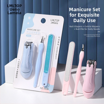 Lamela 3-dielny set na manikúru — Model 3036, Nerezové náradie na nechty, V-tvarovaná vidlica na kožný záhyb, Leštená brúsna páska