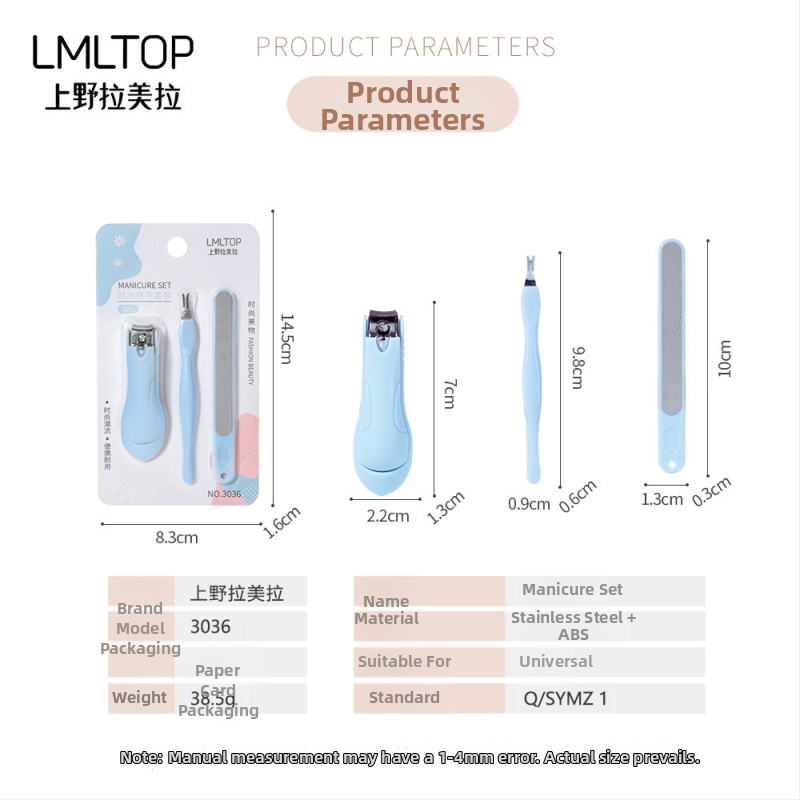 Lamela 3-dielny set na manikúru — Model 3036, Nerezové náradie na nechty, V-tvarovaná vidlica na kožný záhyb, Leštená brúsna páska