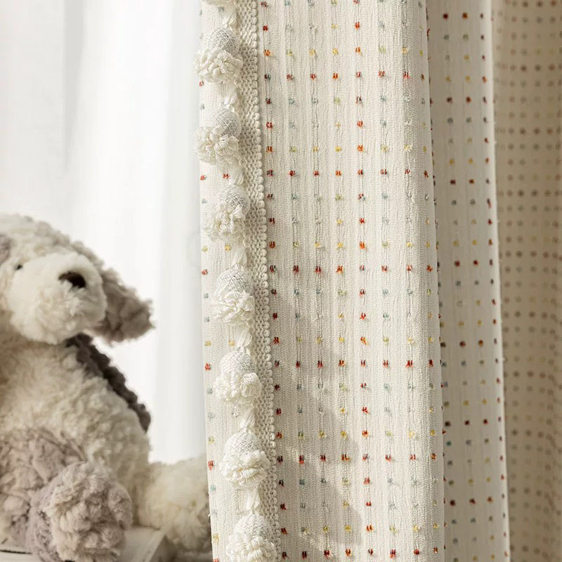Corturi pentru camera copiilor — poliester, jacquard, umbrire semipătrunzătoare 40-70%, potrivite pentru ferestre bay window și ferestre standard