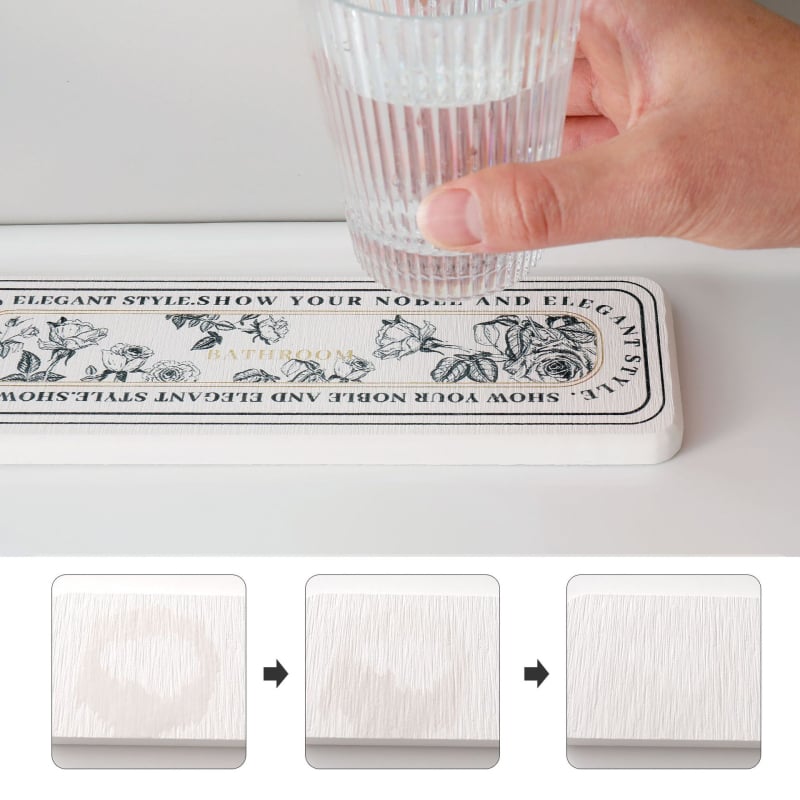 Τετράγωνος πάτος μπάνιου από διοταμίτης πηλό, απορροφητικό, με αποθήκευση οδοντόβουρτσας-σαπουνιού, φλοράλ μοτίβο, γρήγορο στέγνωμα