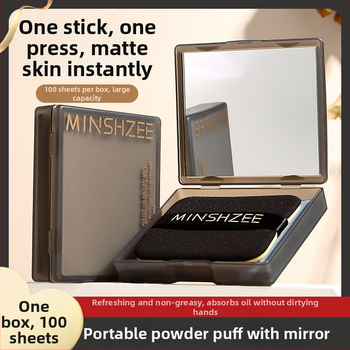 Хартия за попиване на мазнини с бамбуков въглен – модел M9104, преносим тип с пухче за пудра, подходяща за всички типове кожа, срок на годност 3 години.