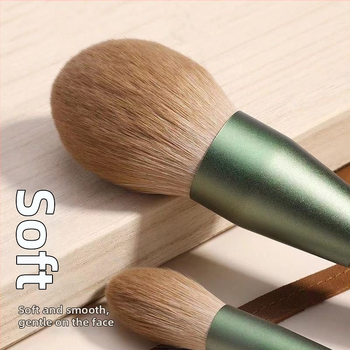 Set de pensule de machiaj (10 bucăți), pensulă pentru pudră; fibre sintetice ale perilor; mâner din lemn; lungimea perilor 3,5 cm; lungimea totală 14 cm