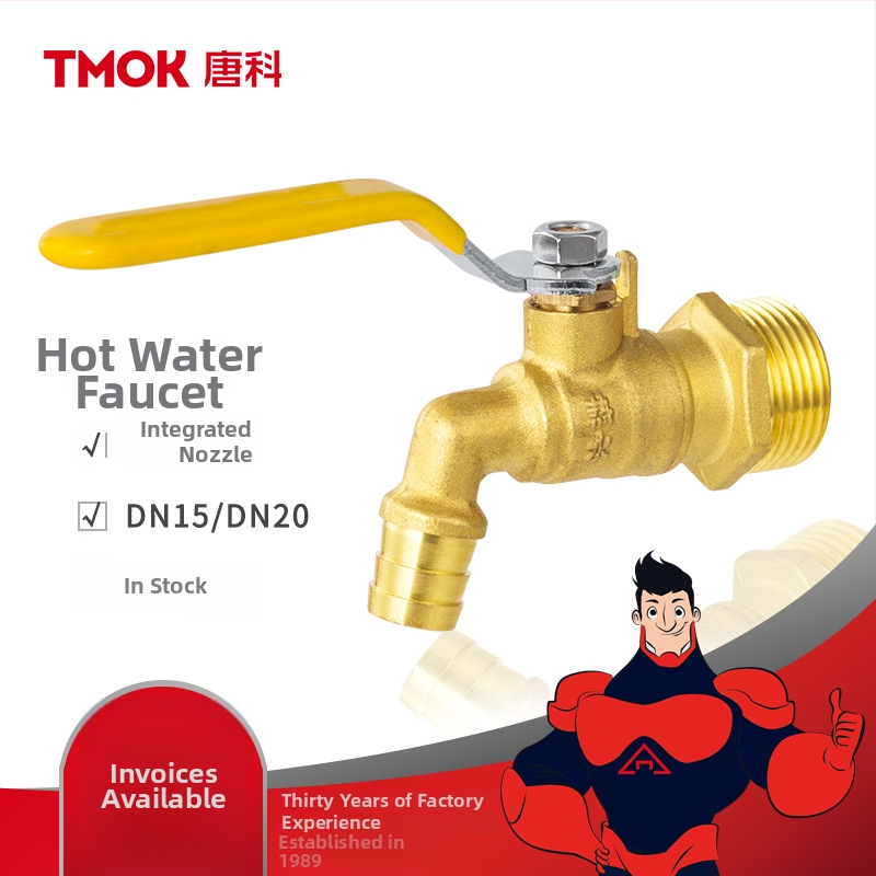 Brončani zavojni vodovodni izlaz s kugličnim ventilem, otporan na visoke temperature, ručno upravljanje, fiksni ugradnja, za kotlove za grijanje