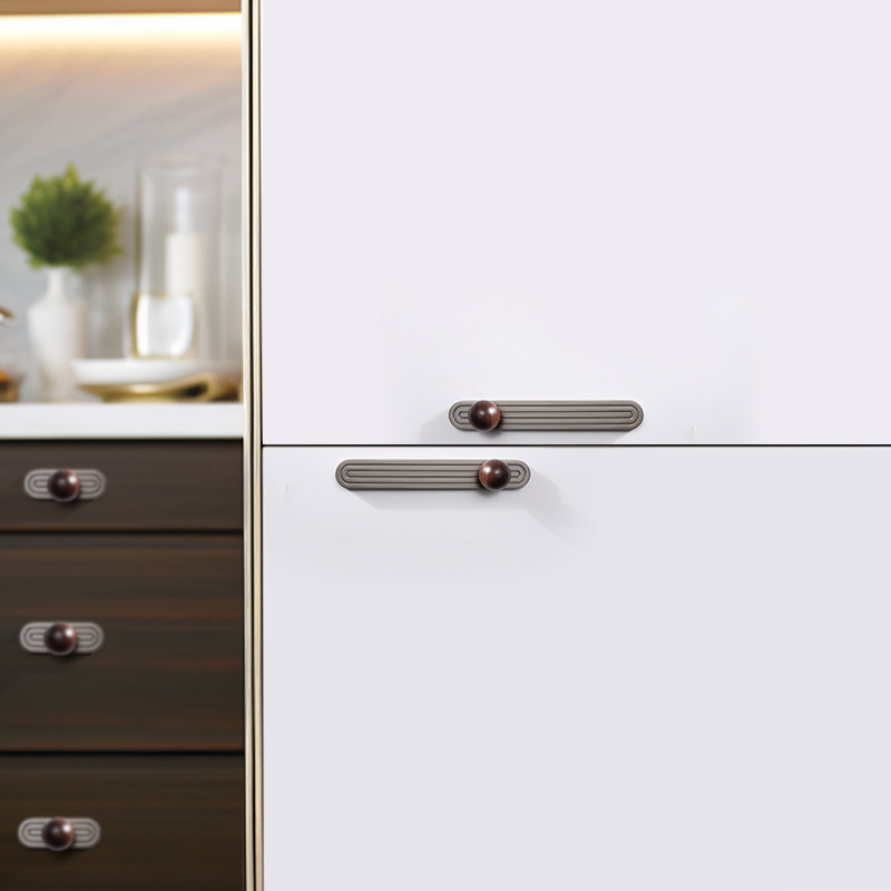 Mâner ușă garderobă, stil lux ușor, mâner rotund pentru dulap, aliaj de zinc + lemn masiv, electroplating
