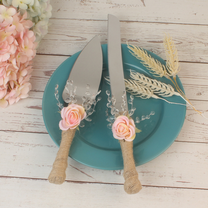 Комплект нож за торта и лопатка за сервиране, изработен от смола, за сватби, EK марка