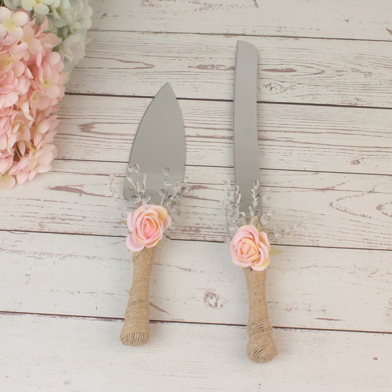 Комплект нож за торта и лопатка за сервиране, изработен от смола, за сватби, EK марка