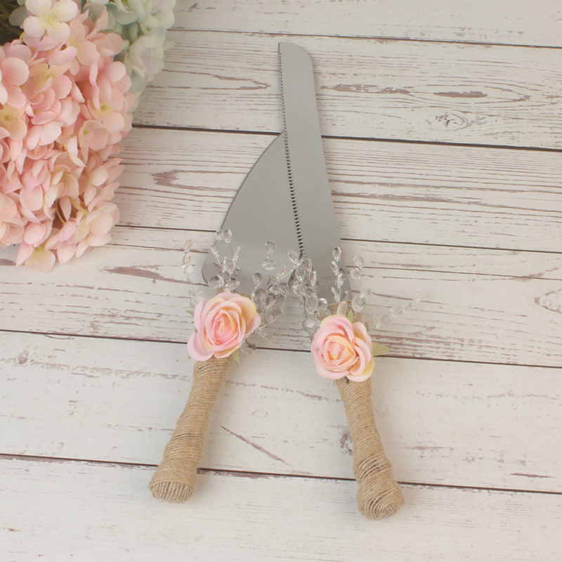 Комплект нож за торта и лопатка за сервиране, изработен от смола, за сватби, EK марка