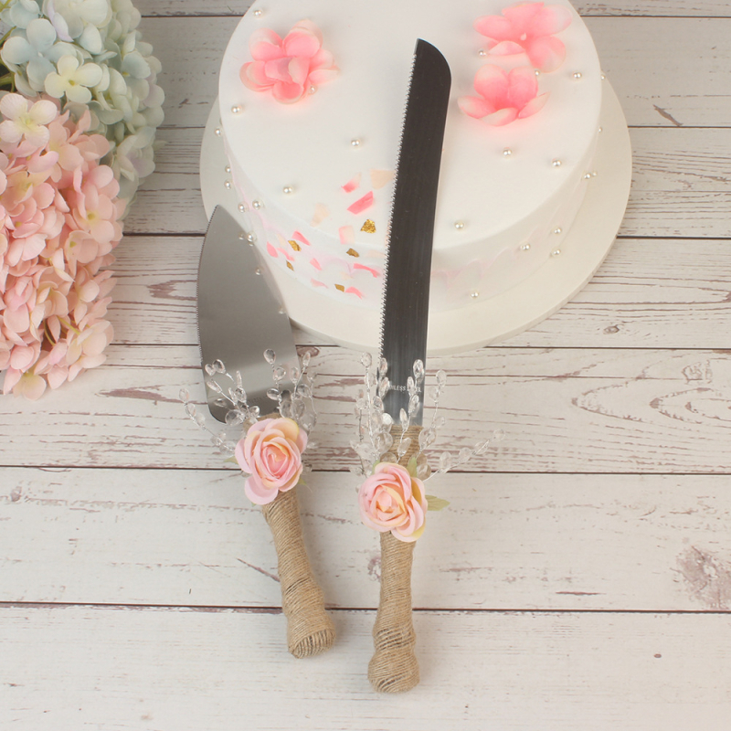 Комплект нож за торта и лопатка за сервиране, изработен от смола, за сватби, EK марка