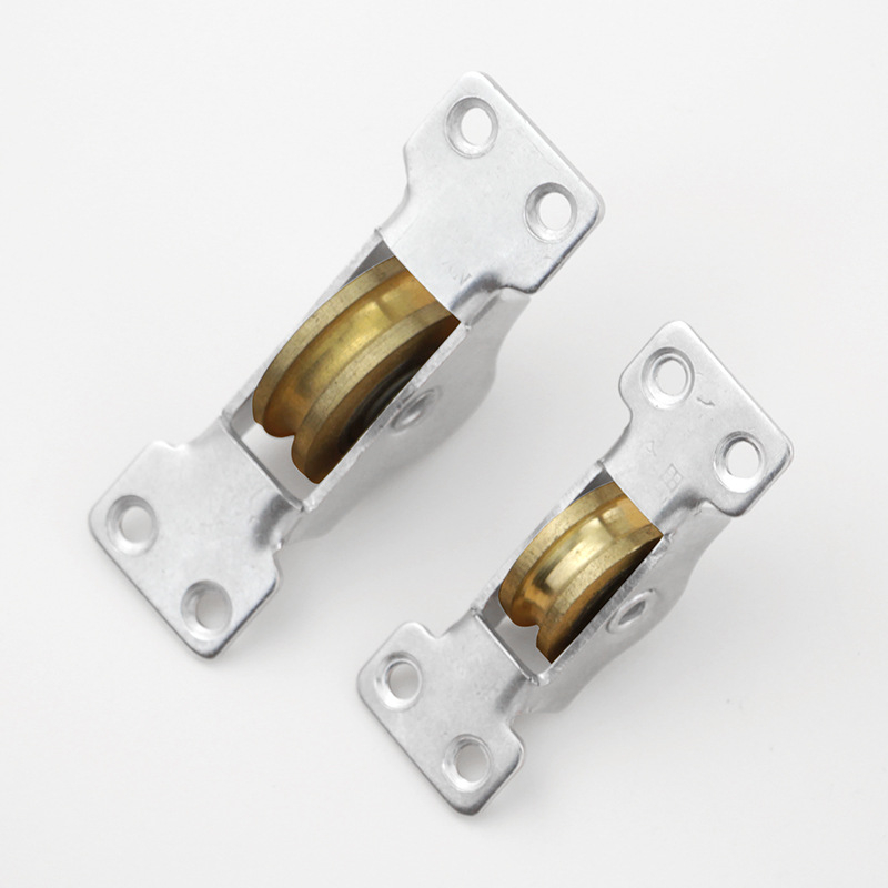 Rola/pulie pentru uși glisante cu rulmenți dubli – roată grea pentru șine; material oțel + cupru, grosime perete 2 mm, rază canelură pentru frânghie 20 mm, model 388, sarcină maximă 200 kg