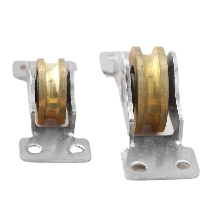 Rola/pulie pentru uși glisante cu rulmenți dubli – roată grea pentru șine; material oțel + cupru, grosime perete 2 mm, rază canelură pentru frânghie 20 mm, model 388, sarcină maximă 200 kg