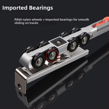 Двойно буферирани висящи колела за дървени врати (8 колела) — неръждаема стомана, Ø23 мм, вал 12 мм, носимост 80 кг