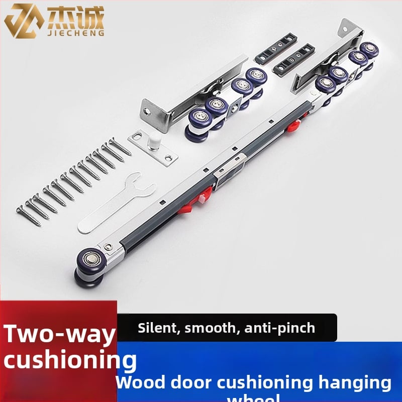 Двойно буферирани висящи колела за дървени врати (8 колела) — неръждаема стомана, Ø23 мм, вал 12 мм, носимост 80 кг