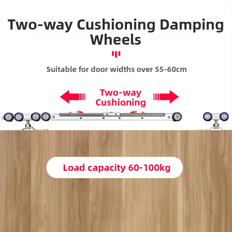 Двойно буферирани висящи колела за дървени врати (8 колела) — неръждаема стомана, Ø23 мм, вал 12 мм, носимост 80 кг