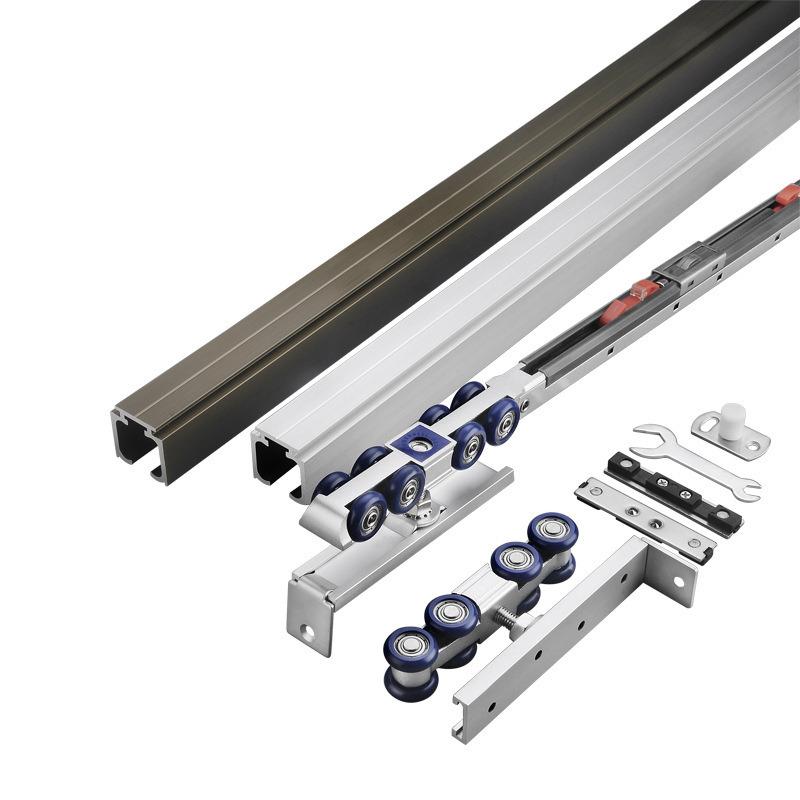 Двойно буферирани висящи колела за дървени врати (8 колела) — неръждаема стомана, Ø23 мм, вал 12 мм, носимост 80 кг