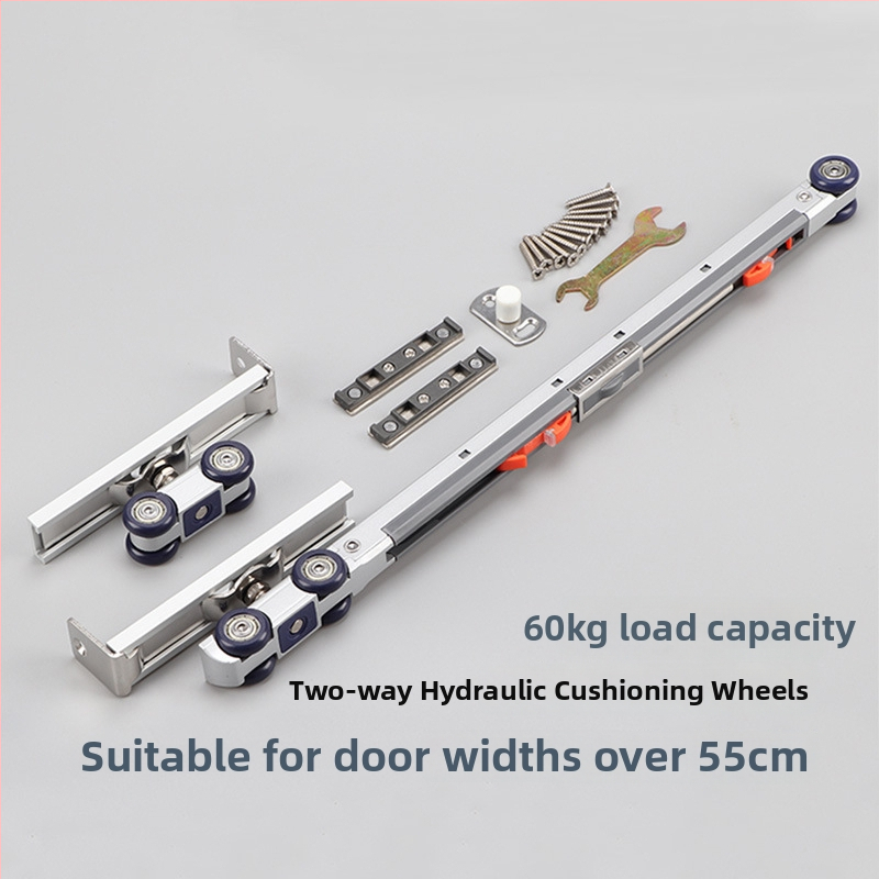 Двойно буферирани висящи колела за дървени врати (8 колела) — неръждаема стомана, Ø23 мм, вал 12 мм, носимост 80 кг