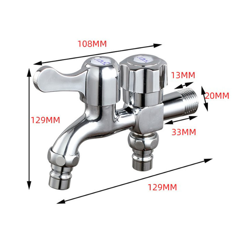 Zidni čep za perilicu rublja, jedan ulaz – dva izlaza, višefunkcionalan, dvostruka ručica, bakar, elektroplatiranje, 0,8 MPa