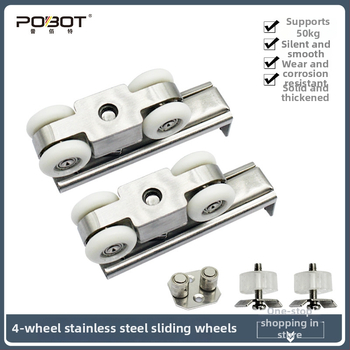 Неръждаем стомана – висещ ролков механизъм за плъзгаща врата – 4 колела, максимално натоварване 80 кг, вал диаметър 10 мм, радиус на жлеба за въже 17 мм, модел PBT-204