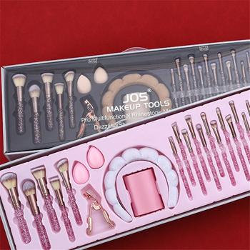 Meiji Набор за грим с 23 части и диамантени четки, пинсета за мигли и клип за коса