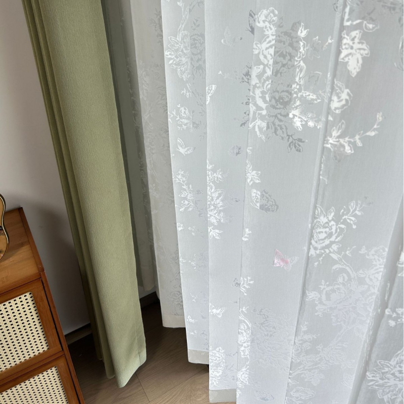 Francuski stil gazena zavjesa s uzorkom cvijeća i leptira, prozirna tkanina od vlakana, za dnevni boravak i balkon