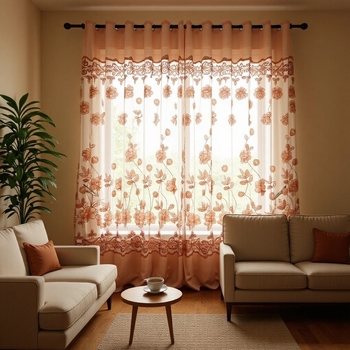 Moderne minimalistične prozirne zavjese s pivonijama u jacquard burnout uzorku